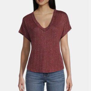 Blu Pepper V-Neck Short Sleeve Knit Sweater Top S